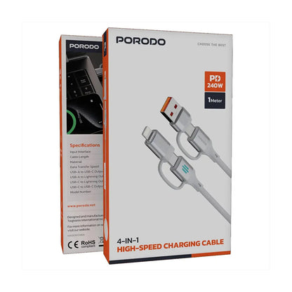 Porodo 4-In-1 High-Speed Charging Cable - Silver