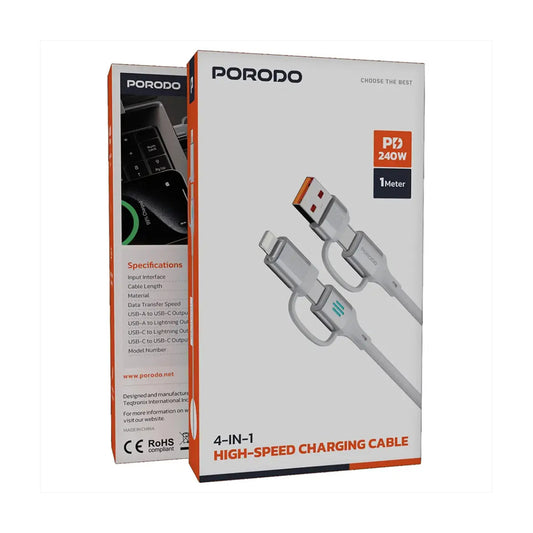 Porodo 4-In-1 High-Speed Charging Cable - Silver