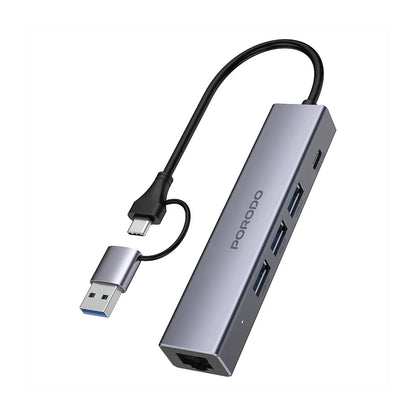 Porodo 5-1 Hub with Interchangable Heads PD100w 1000M RJ45