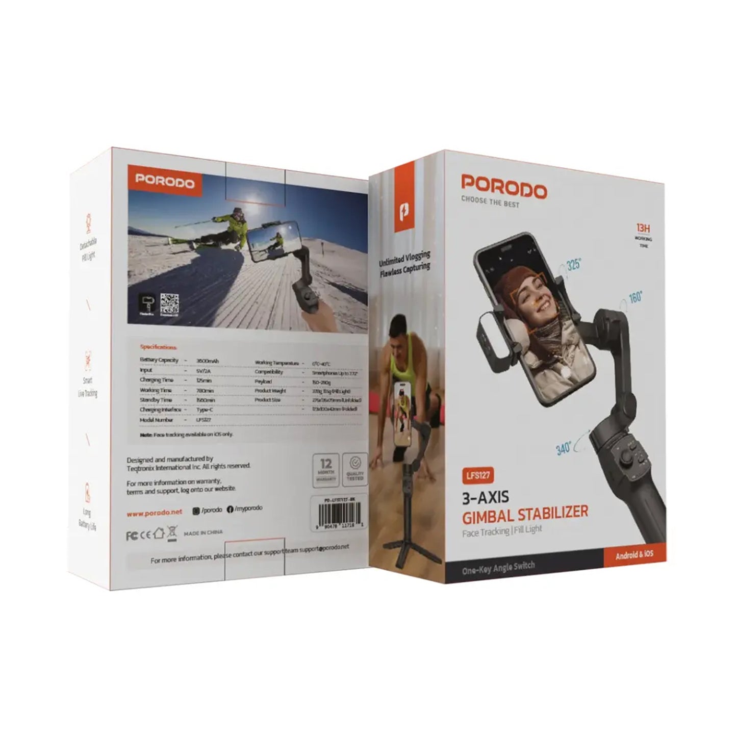 PORODO 3-Axis Gimbal With LED Light - Black