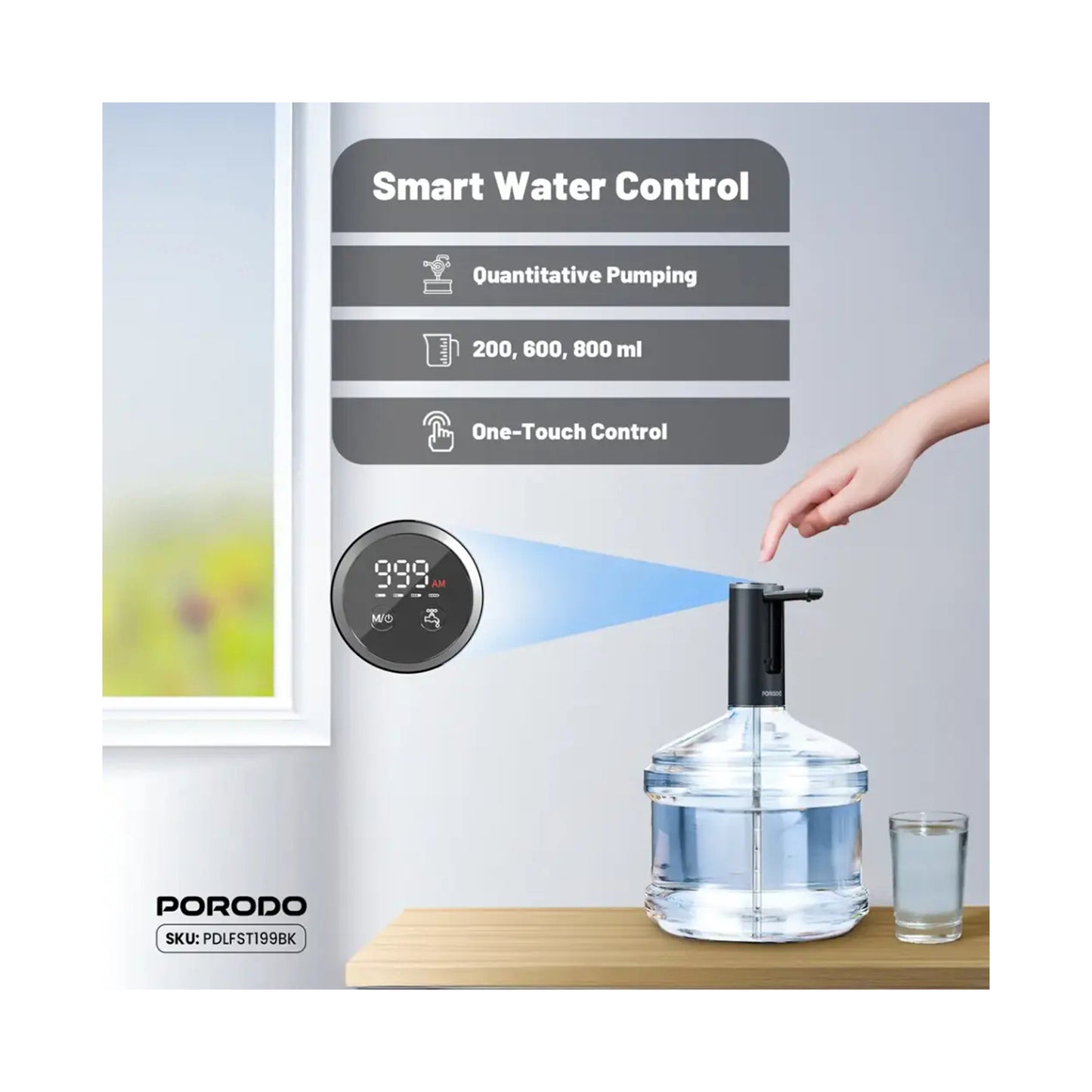 Porodo  Foldable Electric Water Pump - Black
