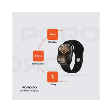 Porodo Magnifico 3 HD Smart Watch with Black Straps PORODO