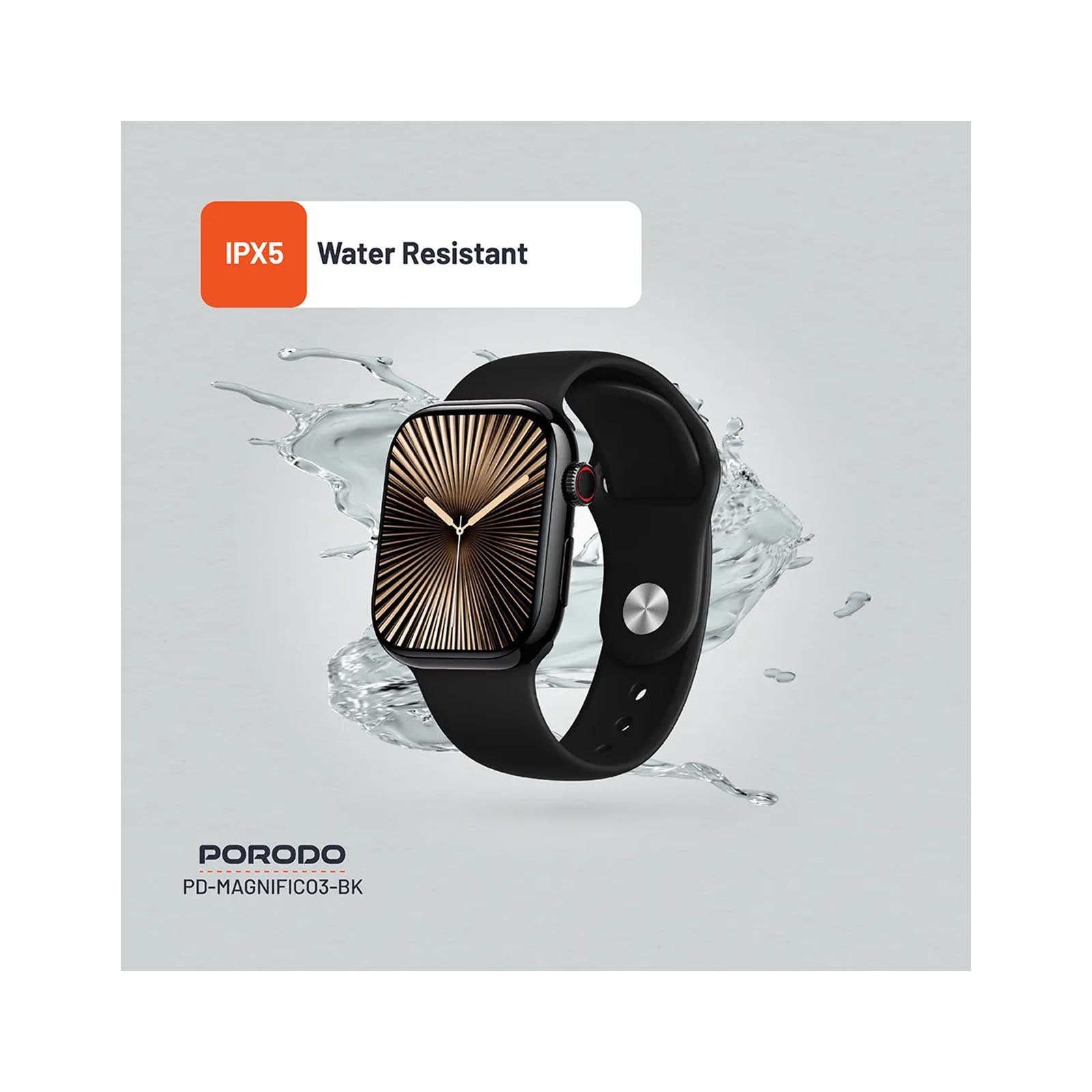 Porodo Magnifico 3 HD Smart Watch with Black Straps