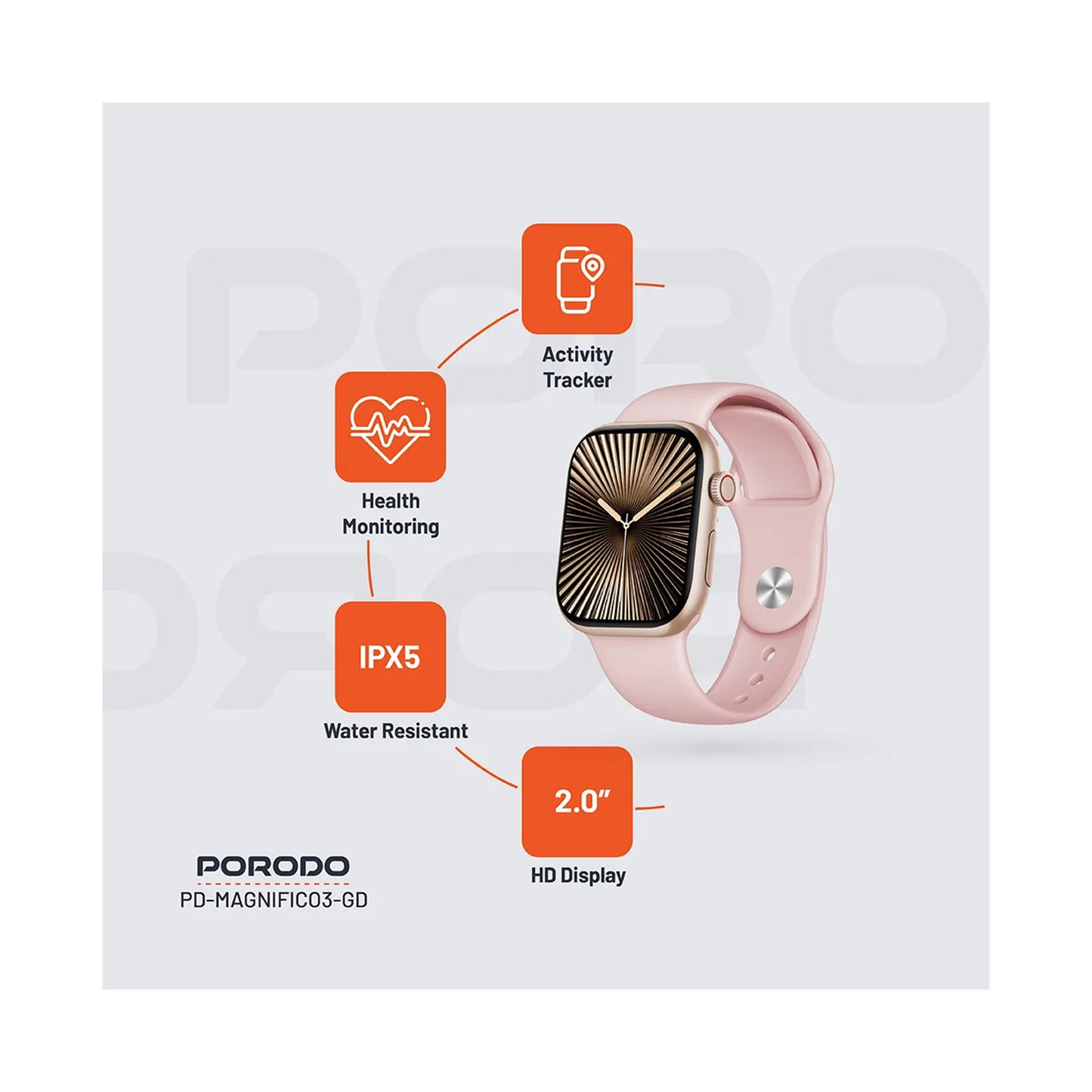 Porodo Magnifico 3 HD Smart Watch with Gold Straps