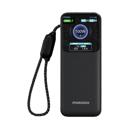 Porodo Polo 12000MAH 100w Powerbank With Type-C Cable - Blk