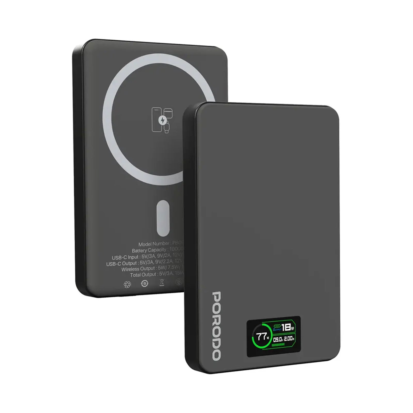 PORODO 10000mAh Power bank 5V/3A Max. - Dark Grey