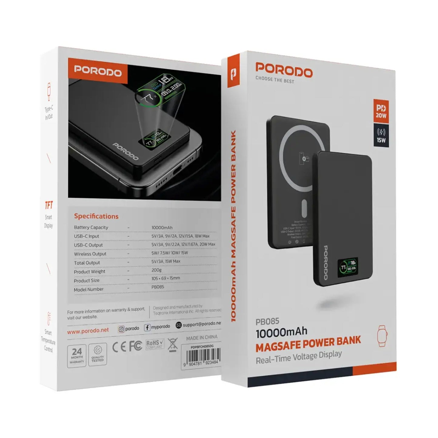 PORODO 10000mAh Power bank 5V/3A Max. - Dark Grey