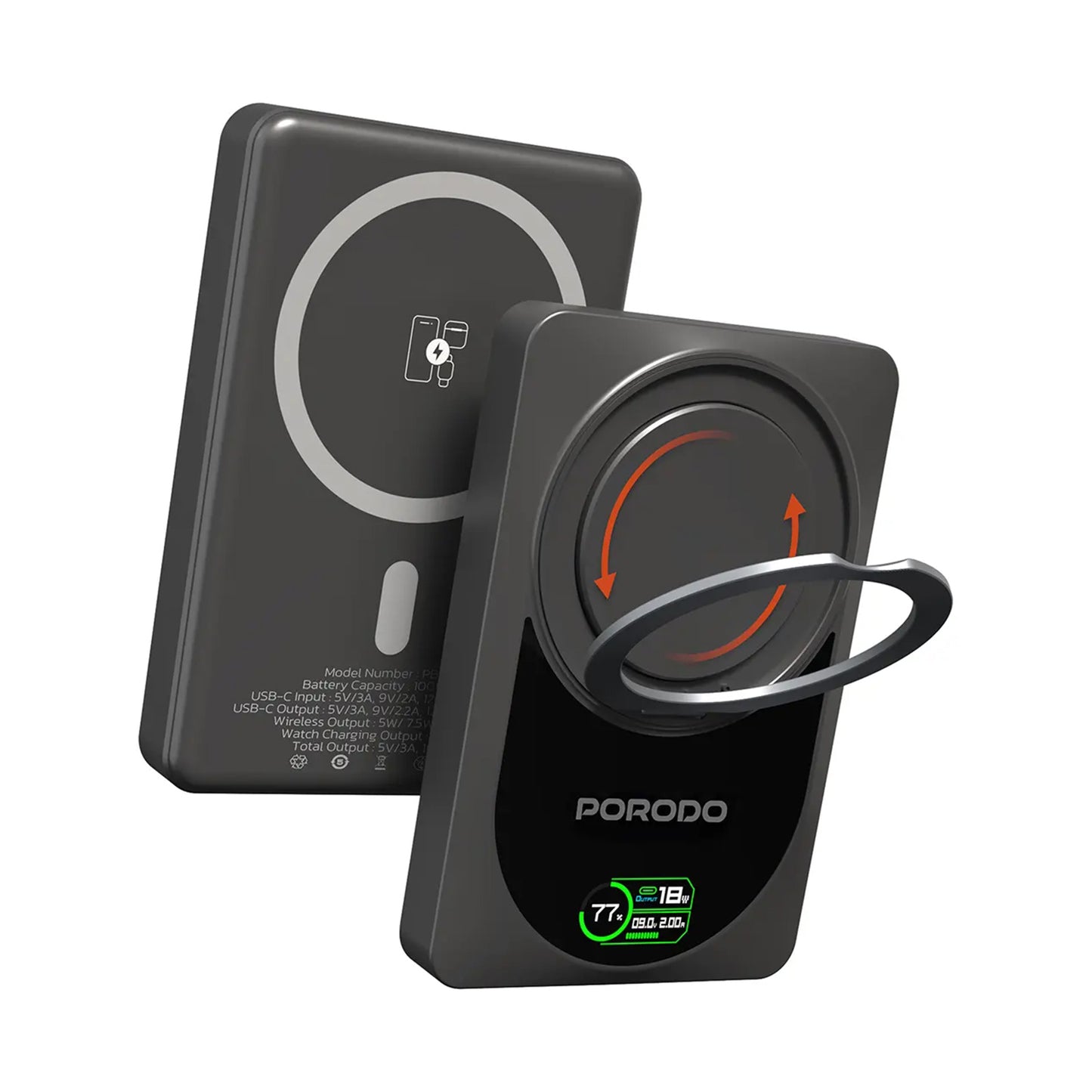 PORODO 10000mAh Power bank 5V/3A Max. Qi2 - Dark Grey