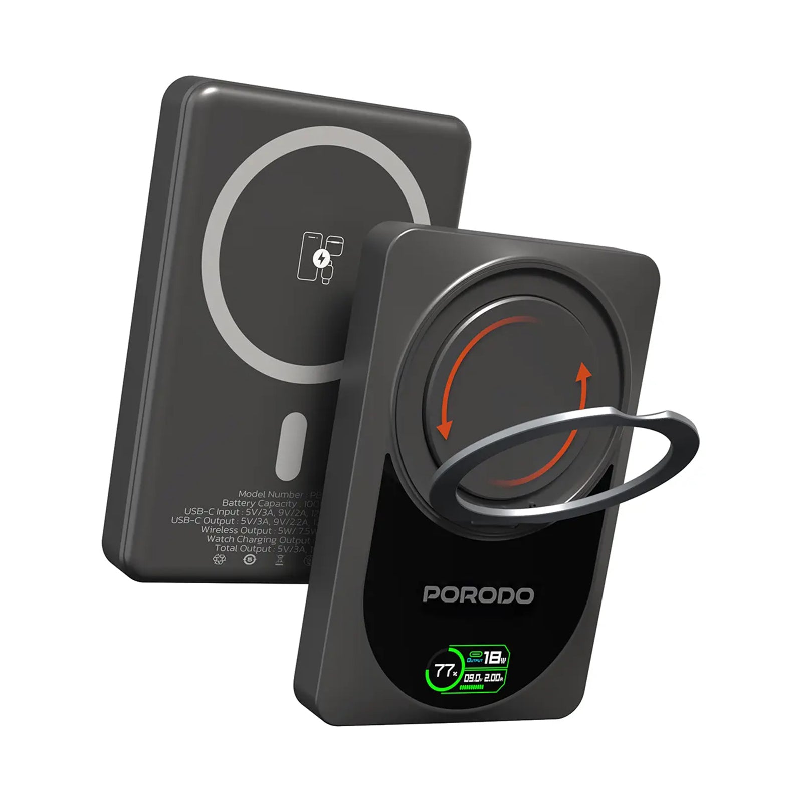 PORODO 10000mAh Power bank 5V/3A Max. Qi2 - Dark Grey