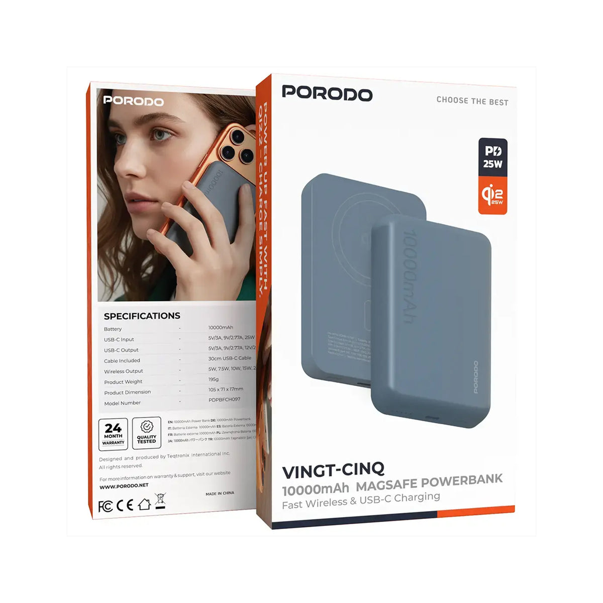 Porodo Vingt-Cinq PD25W MagSafe Power Bank 10000mAh - Grey