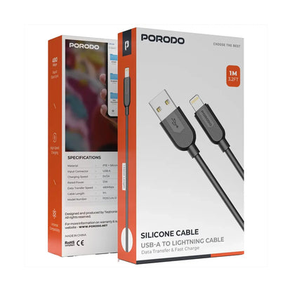 Porodo Silicone Cable USB A Lightning 12W 1m - Black