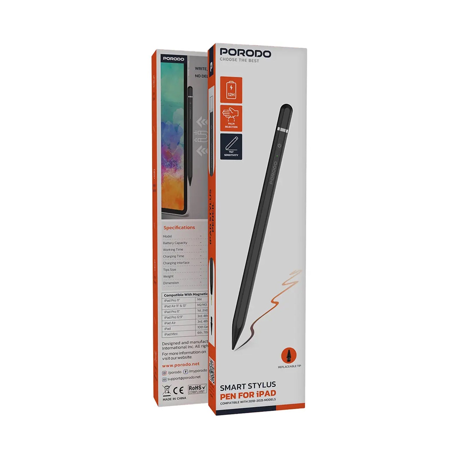 PORODO Smart Stylus Pen for iPad - Black