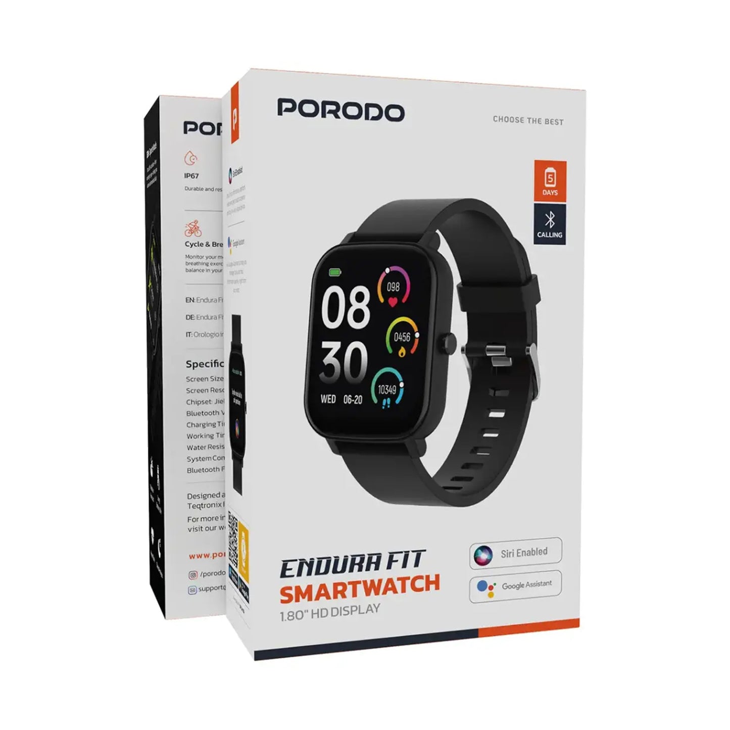 PORODO Active Pro Smart Watch 1.80" HD Display - Black