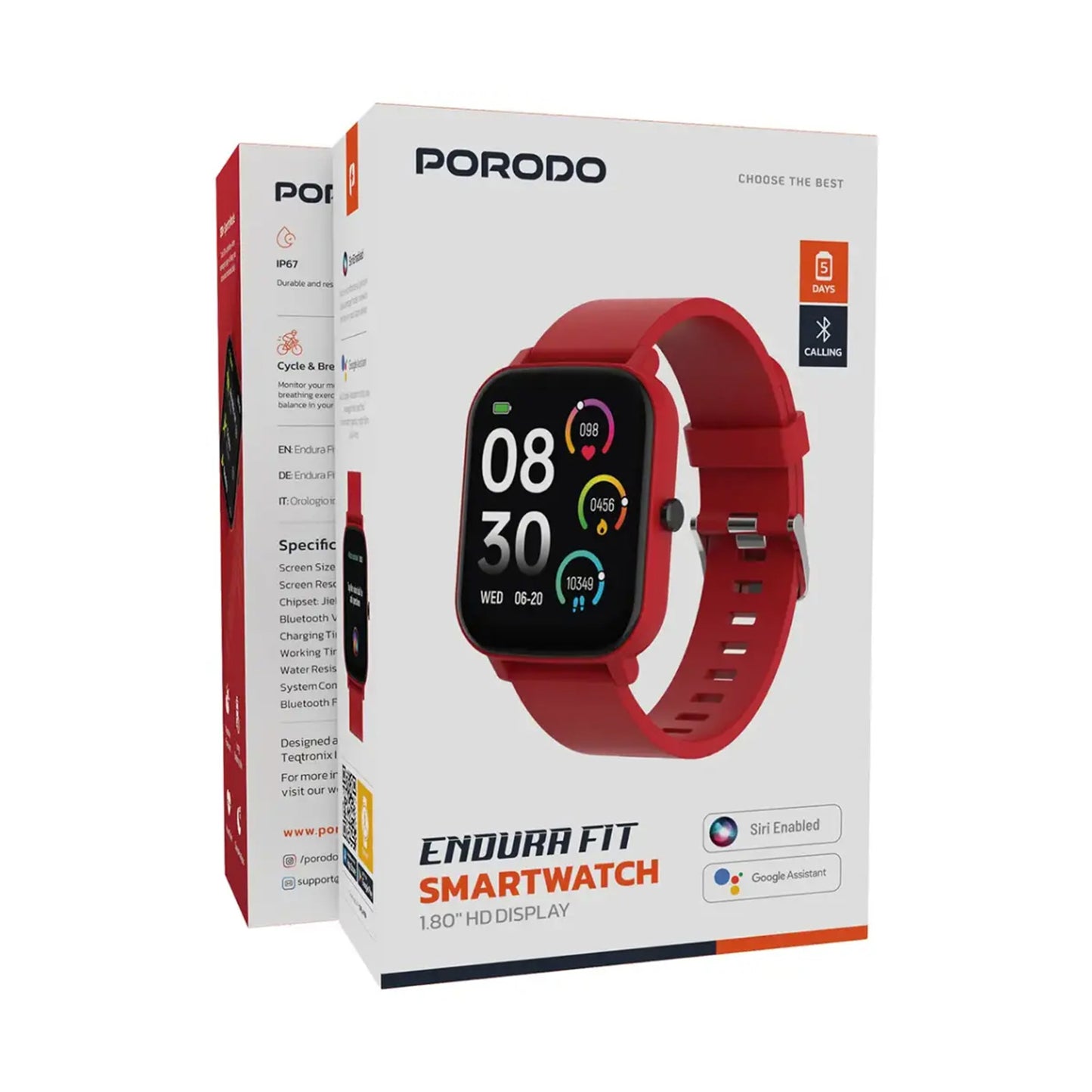 PORODO Active Pro Smart Watch 1.80" HD Display - Red