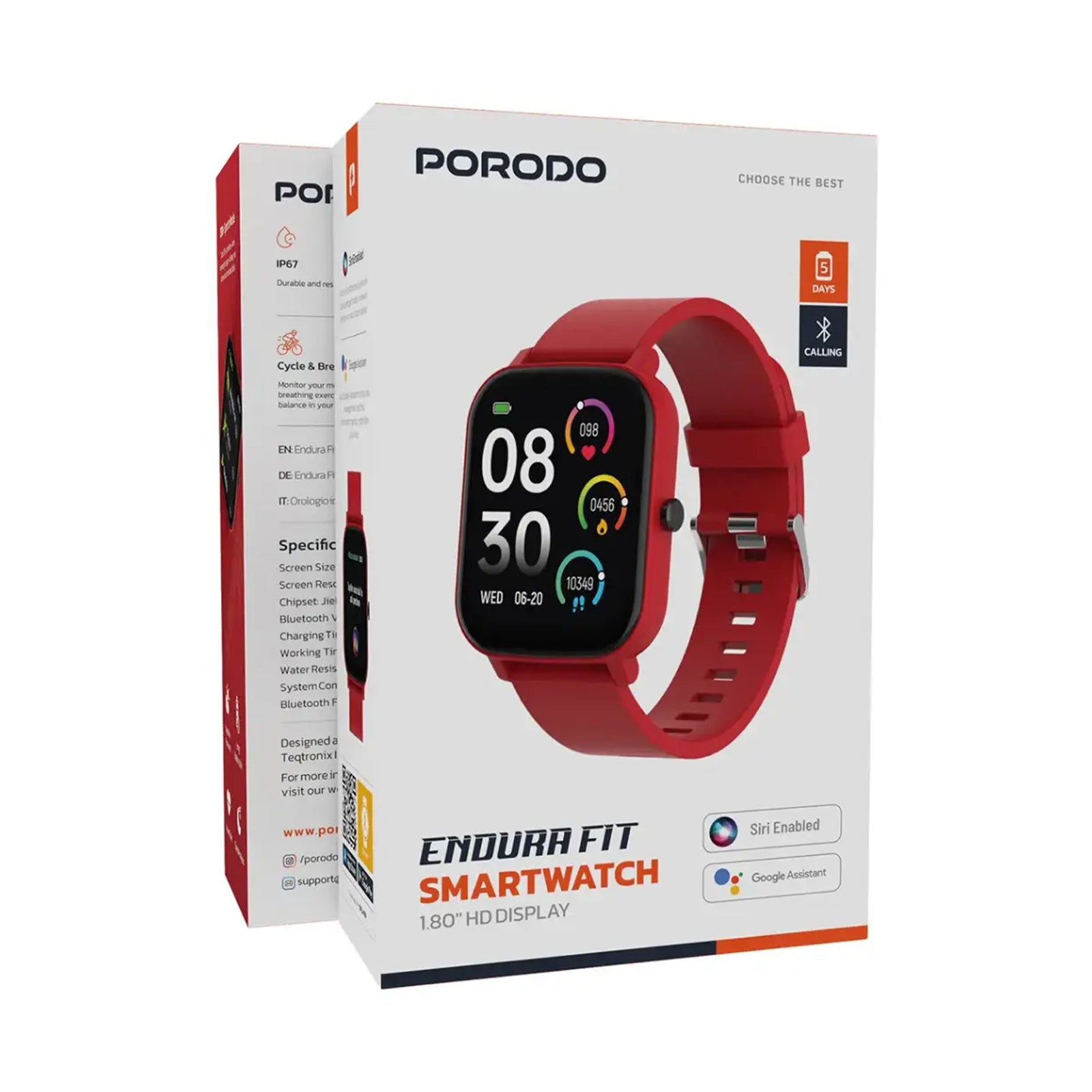 PORODO Active Pro Smart Watch 1.80" HD Display - Red