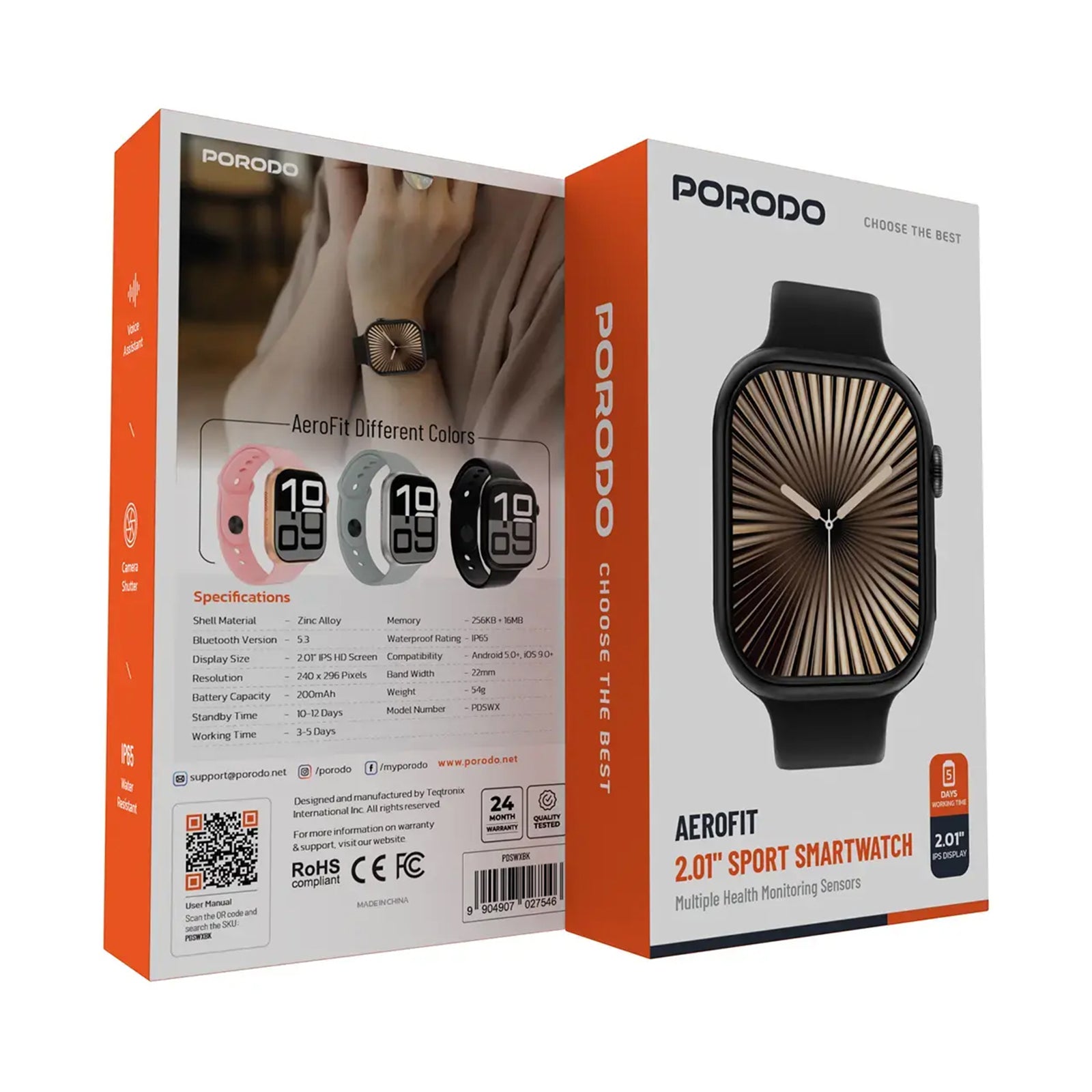 PORODO Aerofit 2.01" Sport Smartwatch - Black