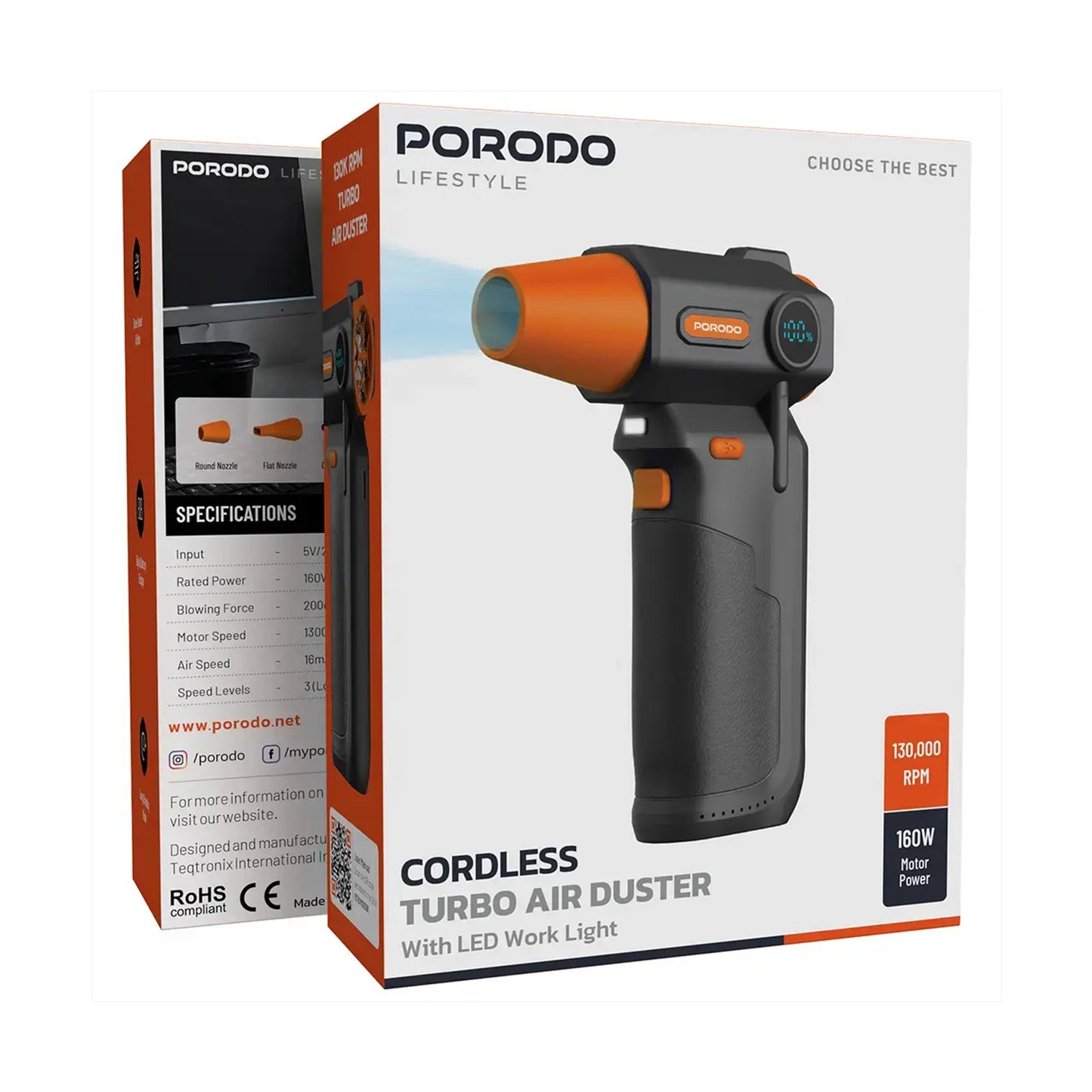 Porodo  Cordless Turbo Air Duster with LED  - Black