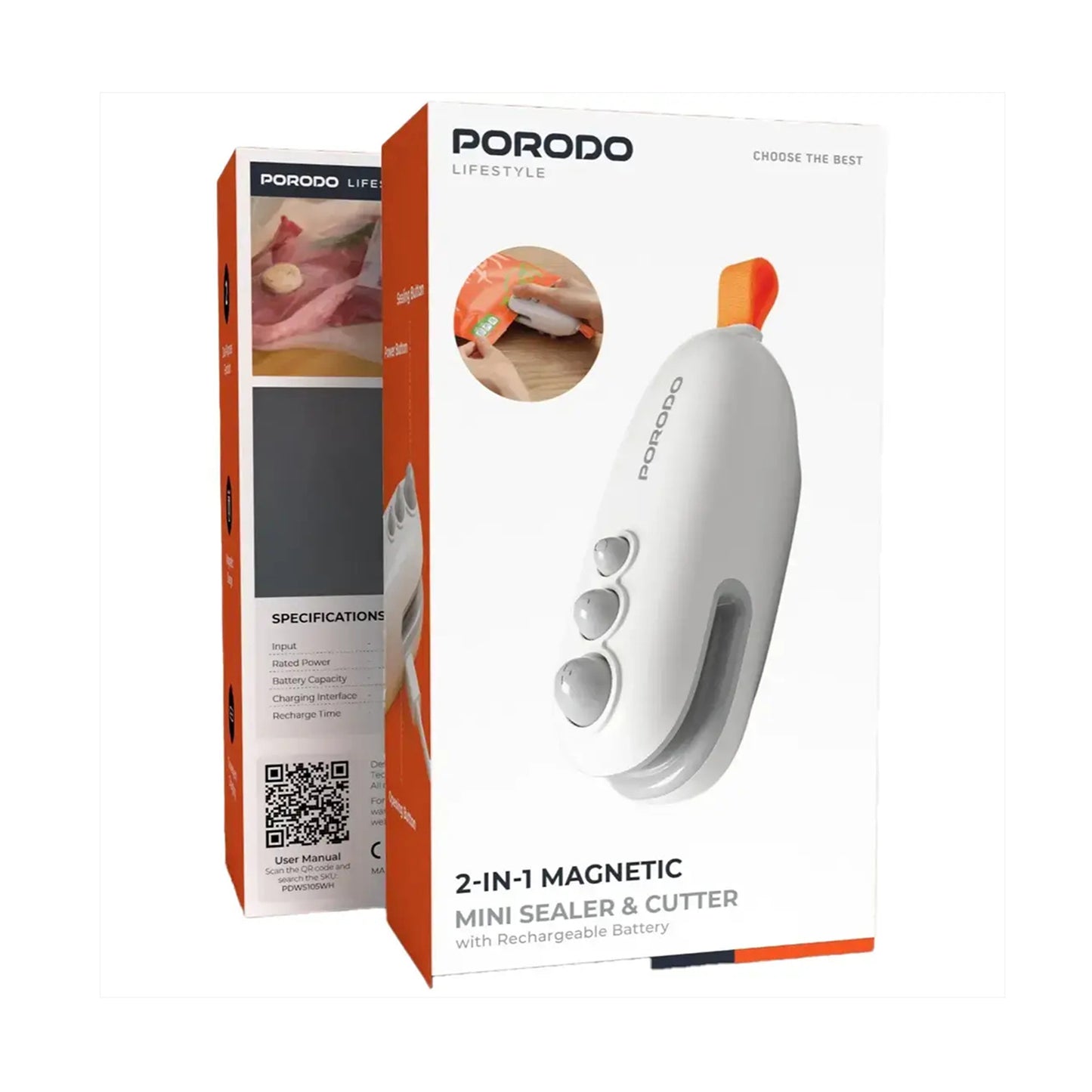 Porodo  2-In-1 Magnetic Mini Sealer White