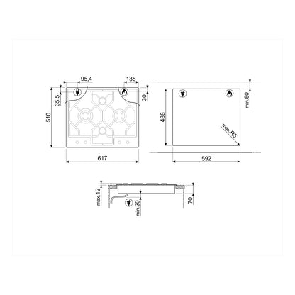 SMEG Hob Gas 60 cm 4 Gas Burners Safety Stainless Steel