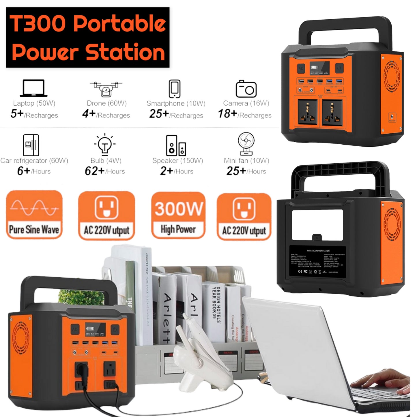 T300 300W 296WH Portable Power Station