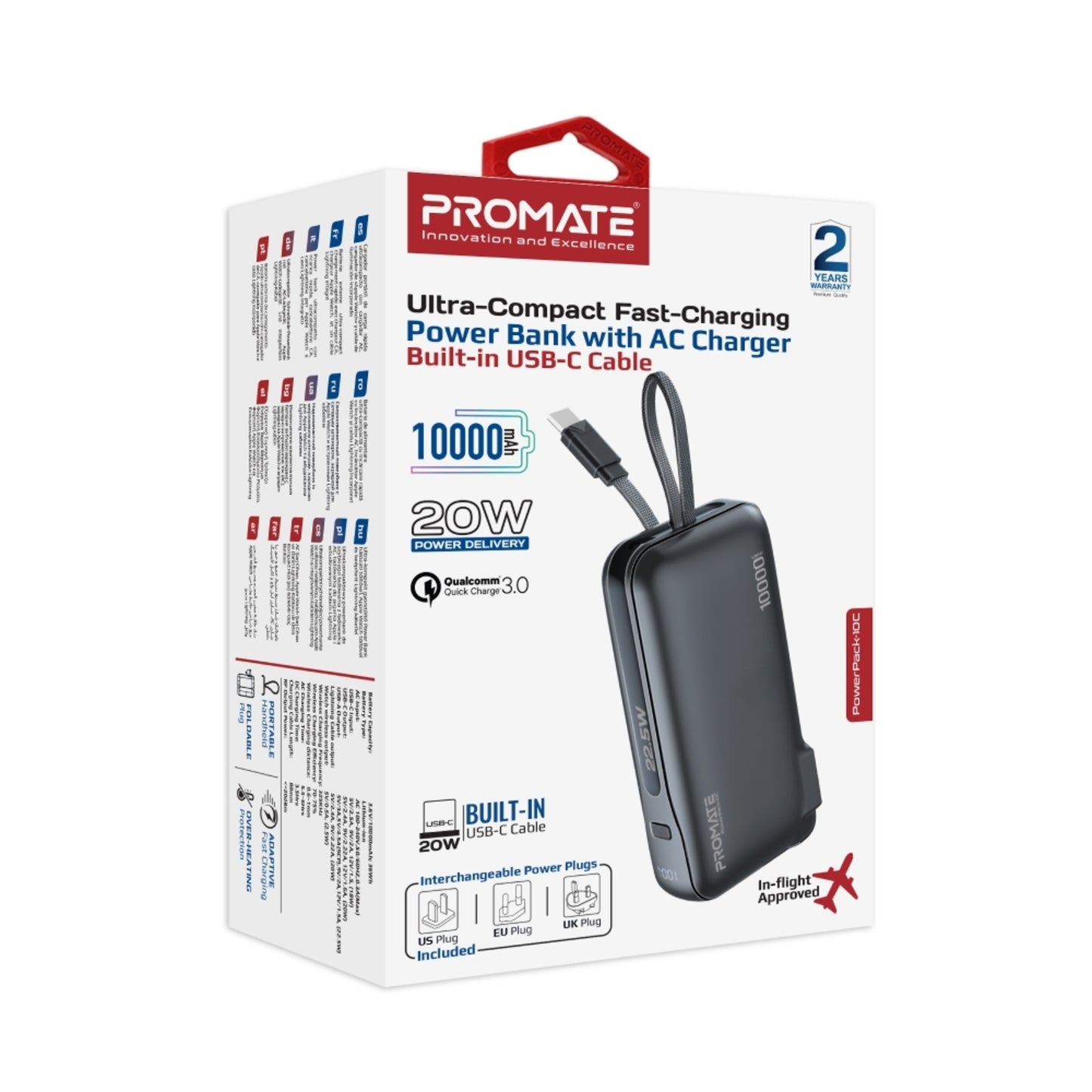 Ultra-compact-Fast Charging Power Bank with USB-C Cable