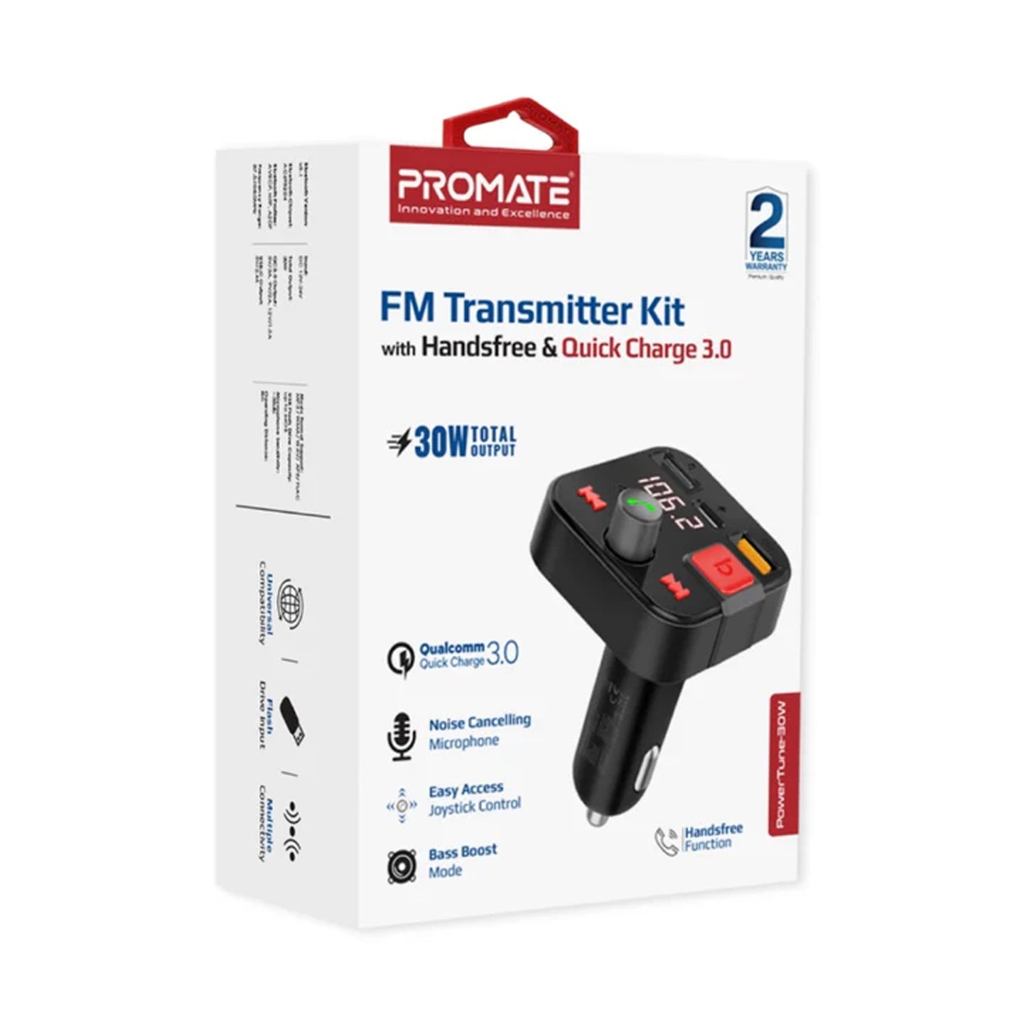 PROMATE FM TRANSMITTER KIT WITH HANDSFREE & QUICK CHARGE 3.0