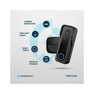 Powerology IP65 265GB 3MP Infrared Smart Camera Doorbell POWEROLOGY