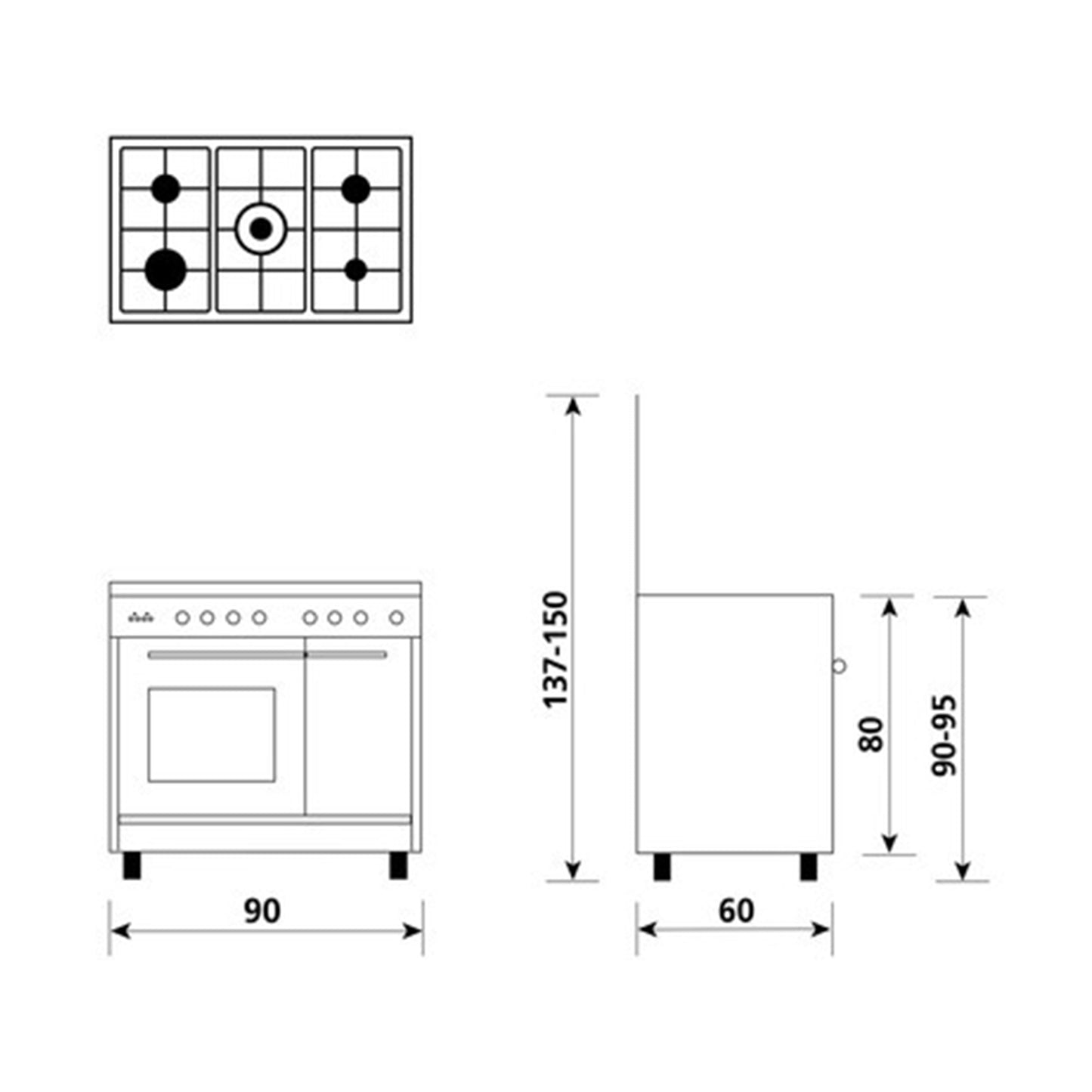 G.GAS Cooker Bottle 90Cm 5 Burners White (9638GX)