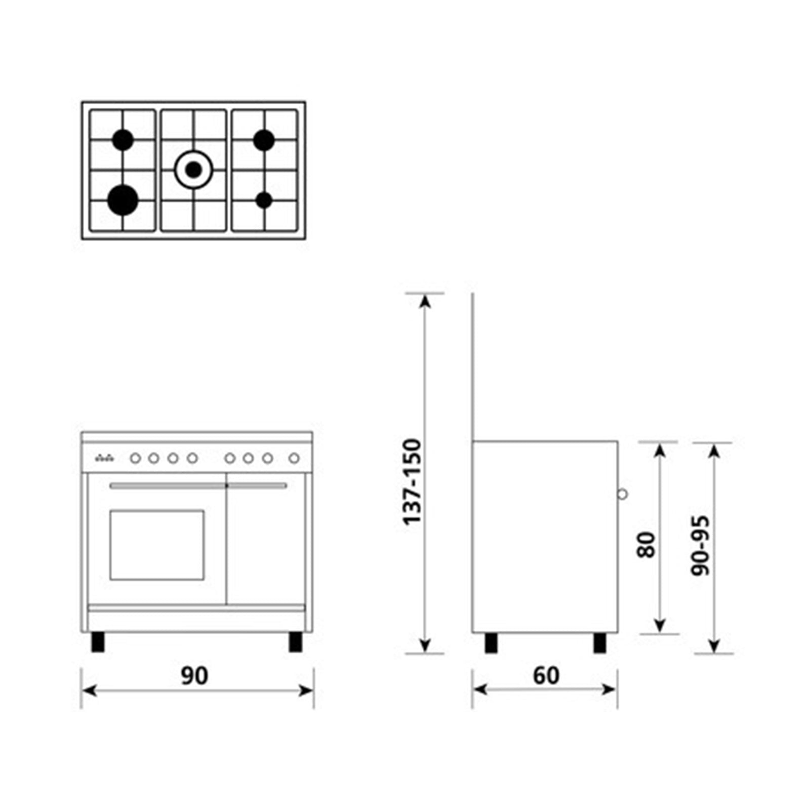 G.GAS Cooker Bottle 90Cm 5 Burners White (9638GX)