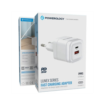 Powerology Lunex Dual-Port Fast Charging Adapter - White POWEROLOGY