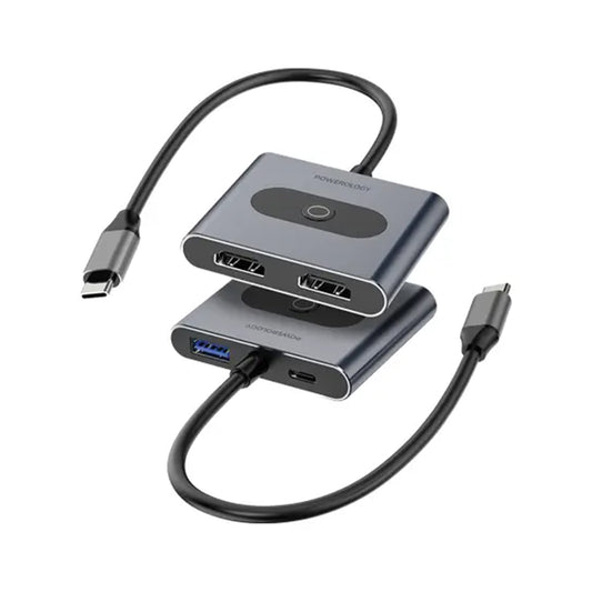 Powerology 4 in 1 ;Hub With 2X 4K HDMI USD 3.0 - Grey POWEROLOGY