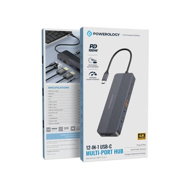 Powerology PD 100W 12-in-1 USB-C Hub 10GBPS - Gray POWEROLOGY