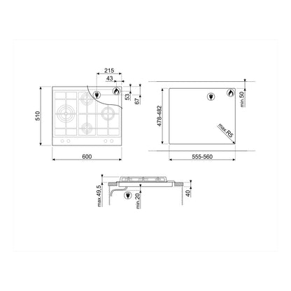 SMEG Hob 60 cm 4 Gas Burners Safety Stainless steel
