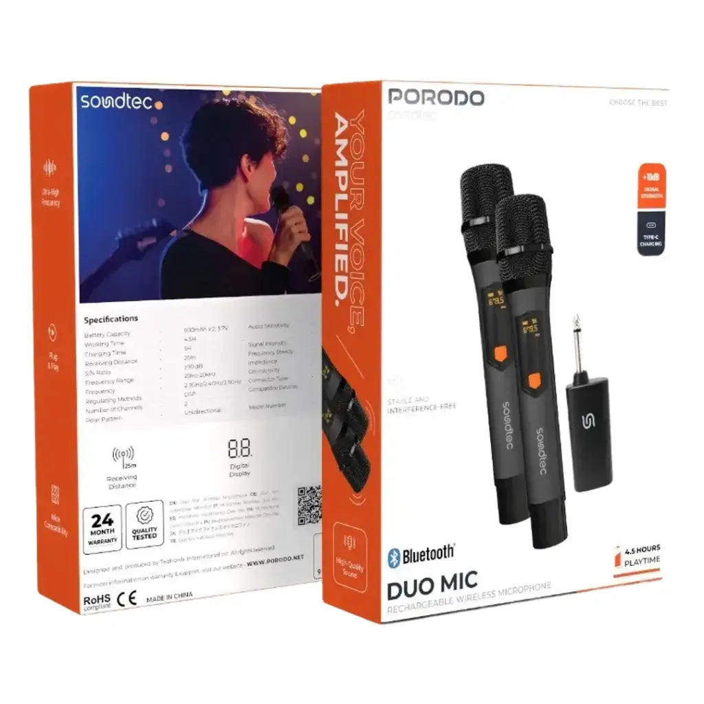 Porodo Soundtec Dual-Channel Handy Wireless Mic. Black