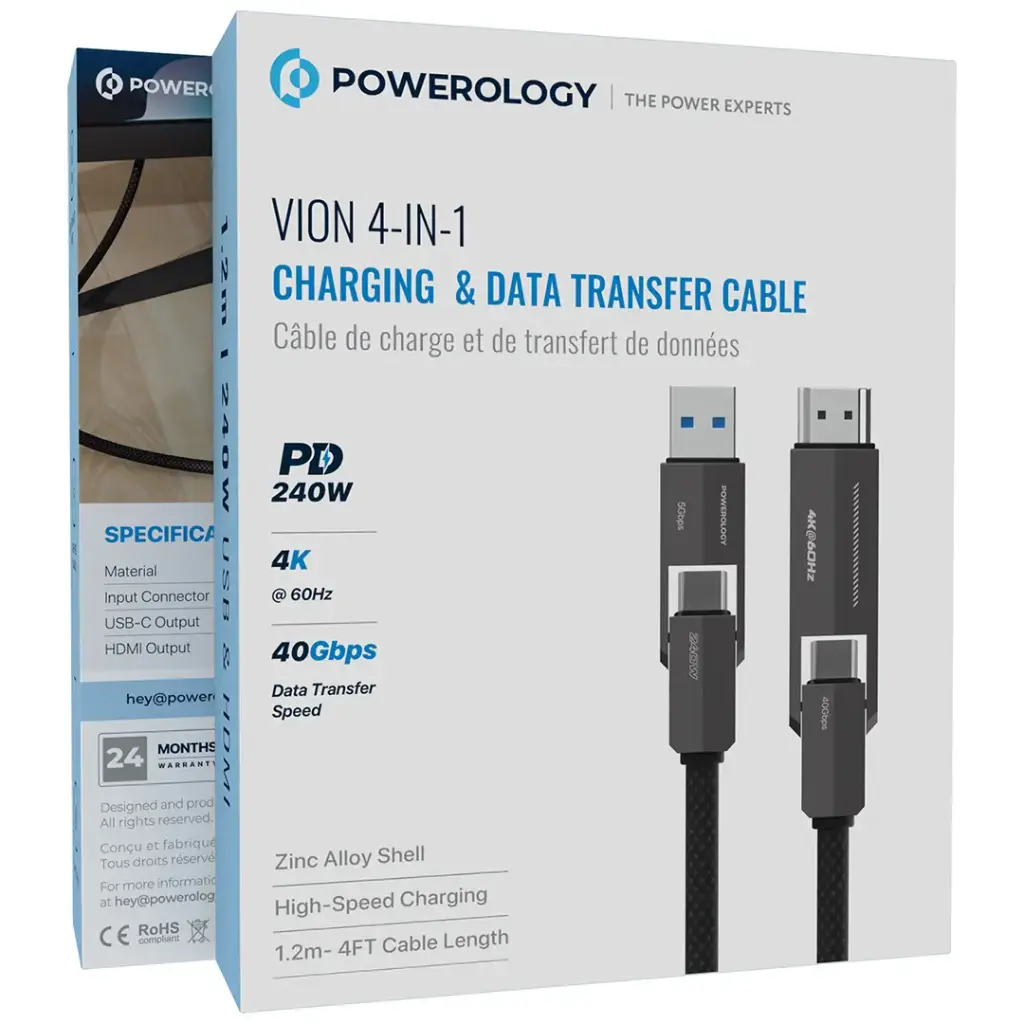 Powerology 4 in 1 C & C To HDMI Cable - Black