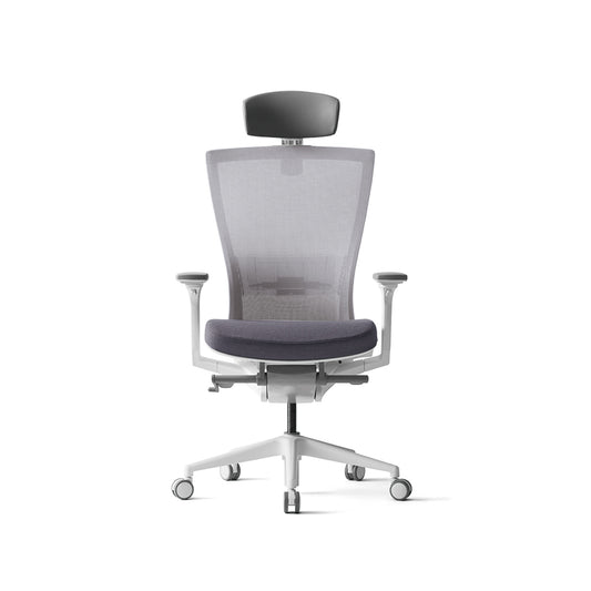 Radius High Mesh Back Chair+Adjustable Arms White/ Grey Seat