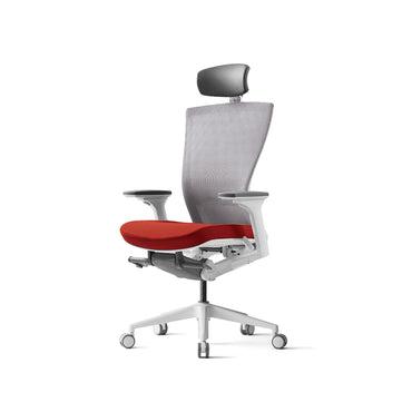 Radius High Mesh Back Chair+Adjustable Arms White / Red Seat