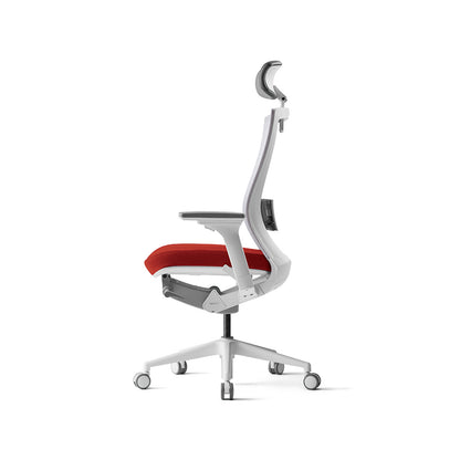 Radius High Mesh Back Chair+Adjustable Arms White / Red Seat
