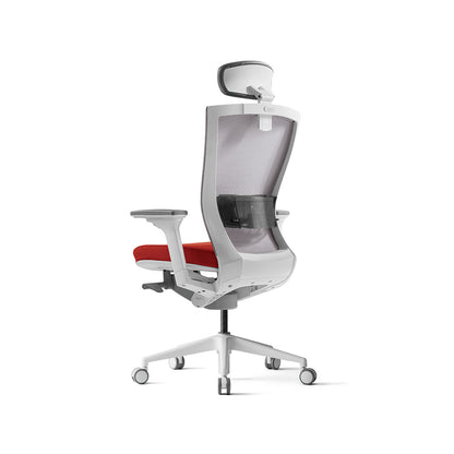 Radius High Mesh Back Chair+Adjustable Arms White / Red Seat