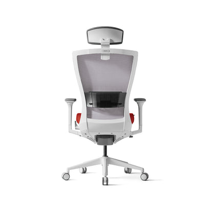 Radius High Mesh Back Chair+Adjustable Arms White / Red Seat