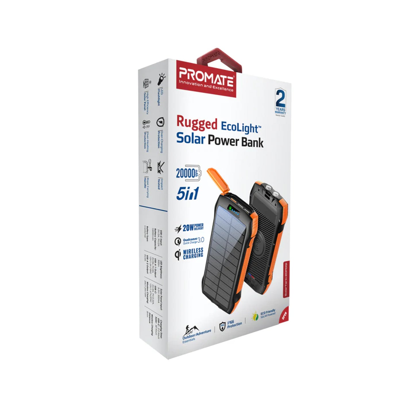 20000mAh EcoLight™ Solar Power Bank with Built-in USB-C