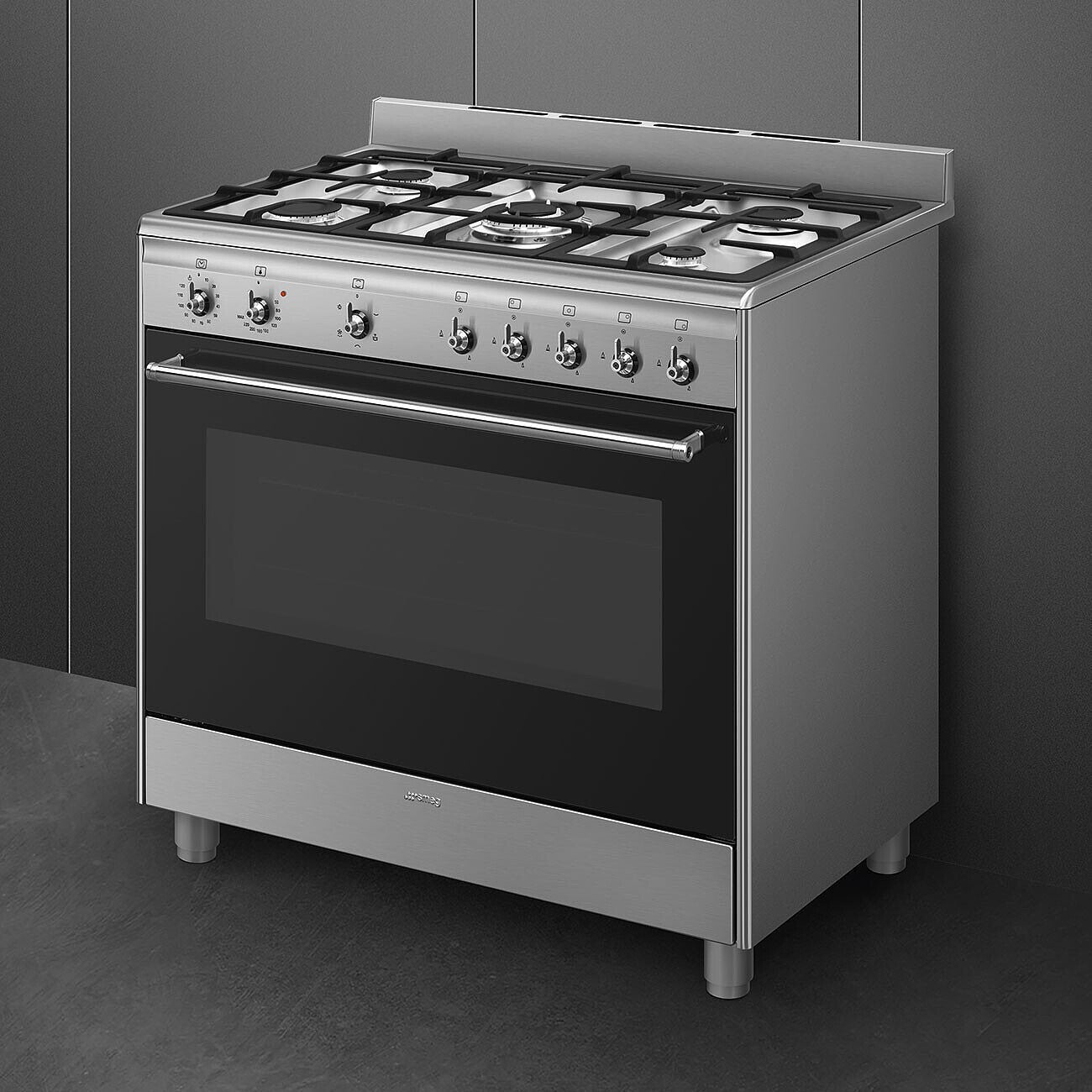 Smeg Classic Cooker 90 cm Gas/Gas Inox w/Black Door