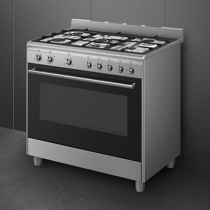 Smeg Classic Cooker 90 cm Gas/Gas Inox w/Black Door
