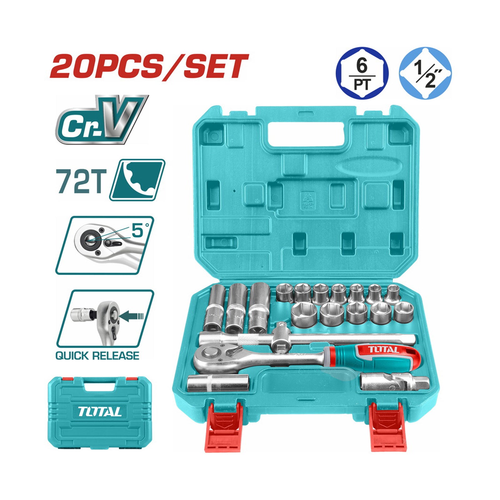 20 Pcs 1/2" socket set