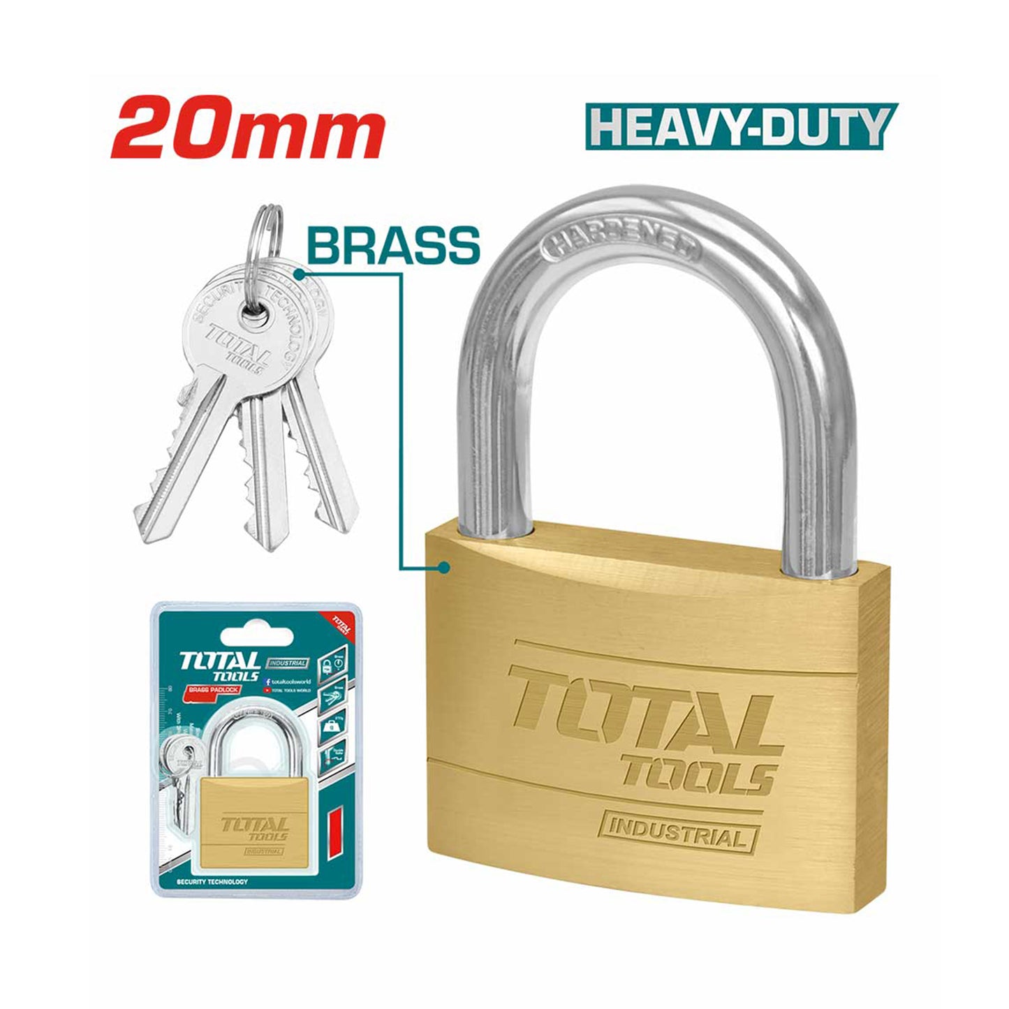Total Heavy duty brass padlock 20mm TOTAL