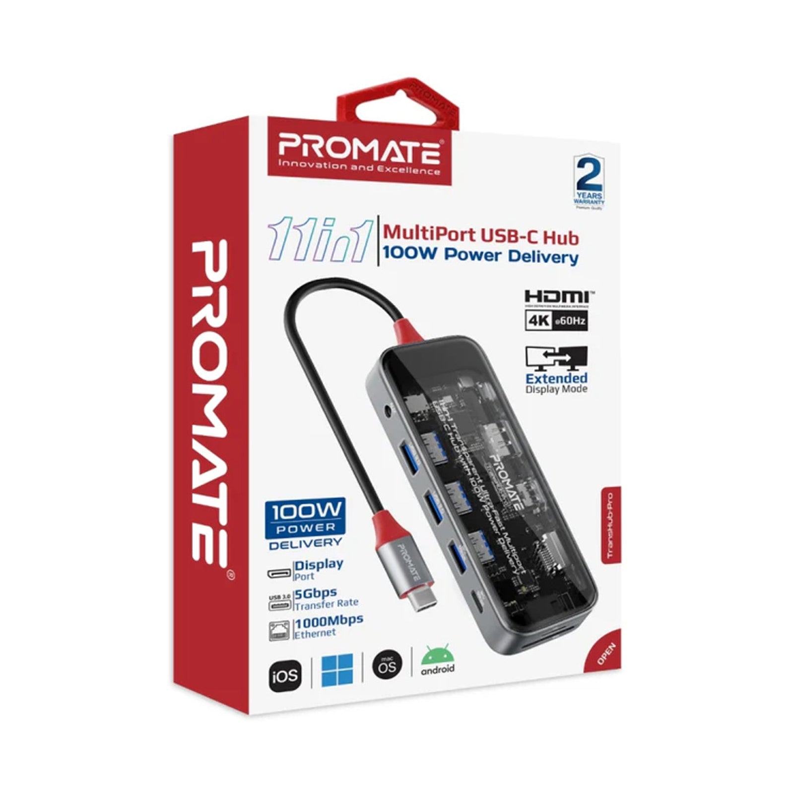 PROMATE 10-IN1 TRANSPARENT ULTRA-FAST MULTI-P USB-C HUB 100W