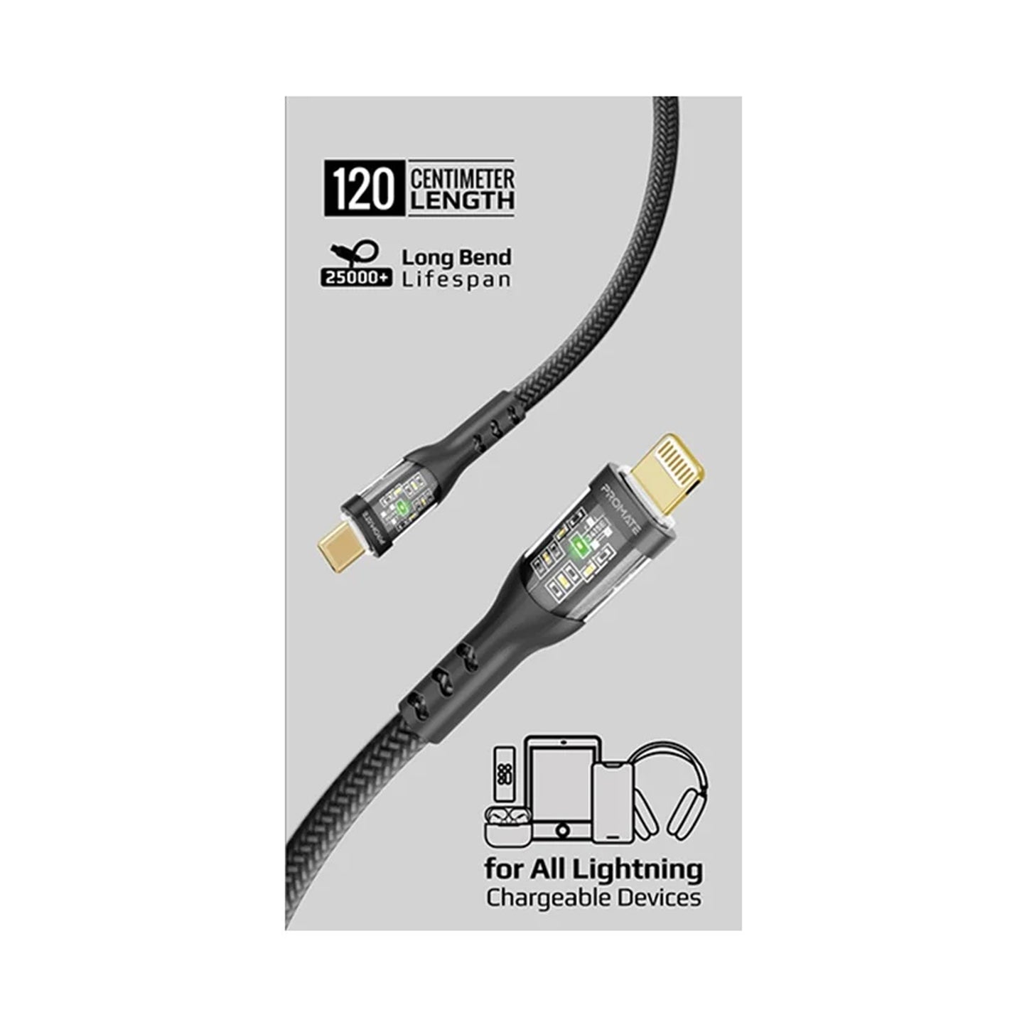 PROMATE 1.2m USB-C TO LIGHTNING CABLE 27W BLACK