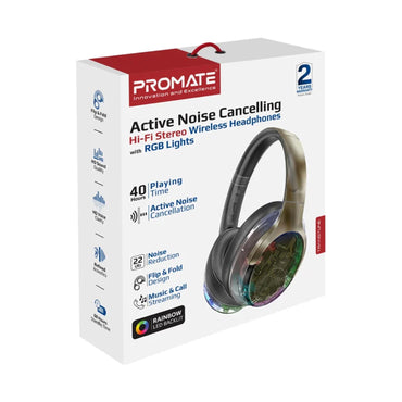 Active Noise Cancelling Hi-Fi Wireless Headphones RGB Lights