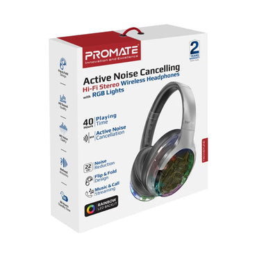 Active Noise Cancelling Hi-Fi Wireless Headphones RGB Lights