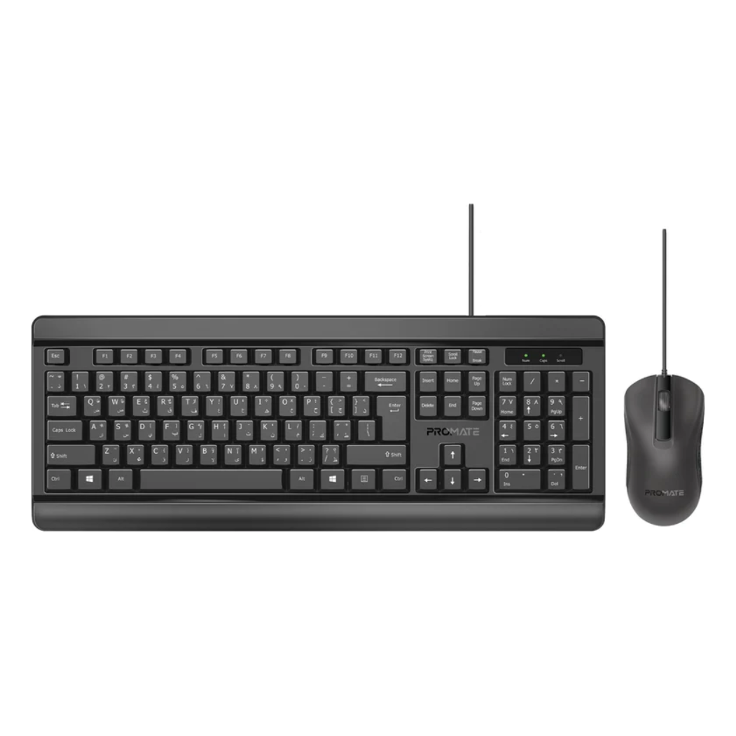 PROMATE Quiet Keys Wired Keyboard and 1200 DPI Mouse